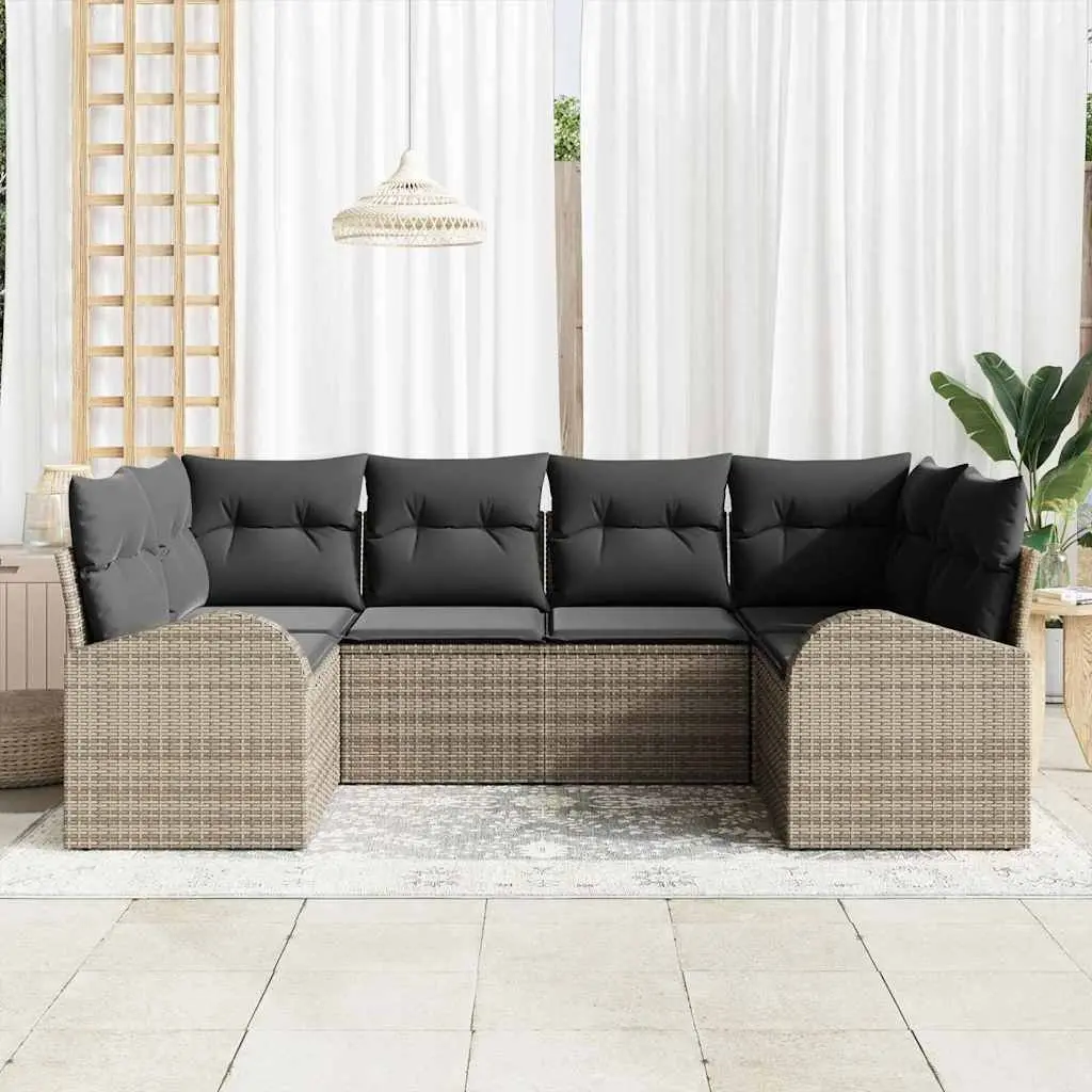 Garden Sofa Set Grey Poly Rattan 6 Pieces with Cushions
