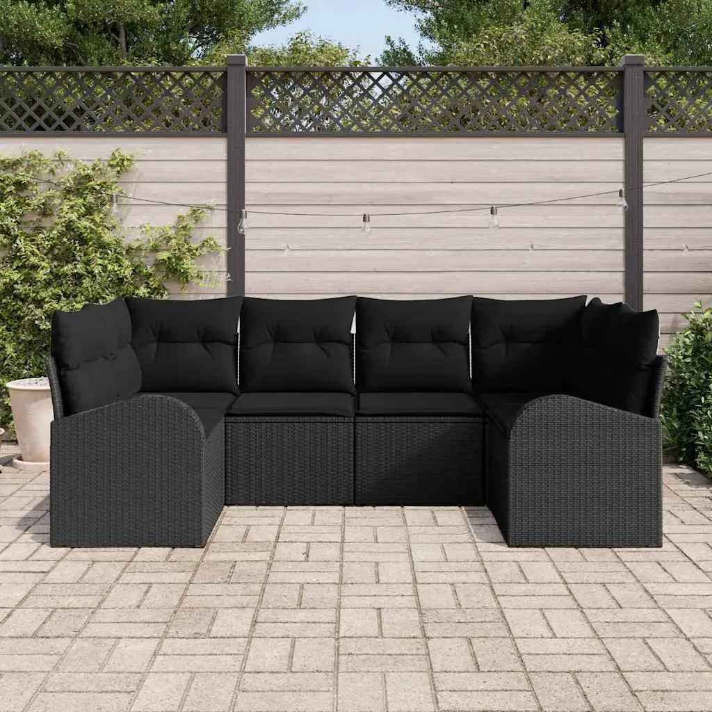 Outdoor Furniture Set 6 Piece Black Poly Rattan Sofa for Patio and Garden Relaxation