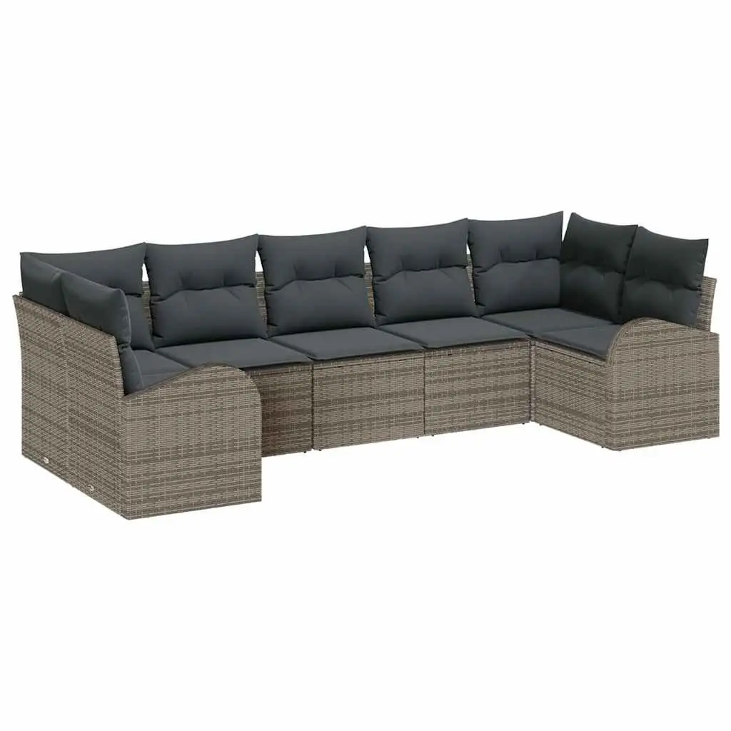 7 Piece Outdoor Furniture Set Grey Poly Rattan Garden Sofa with Cushions
