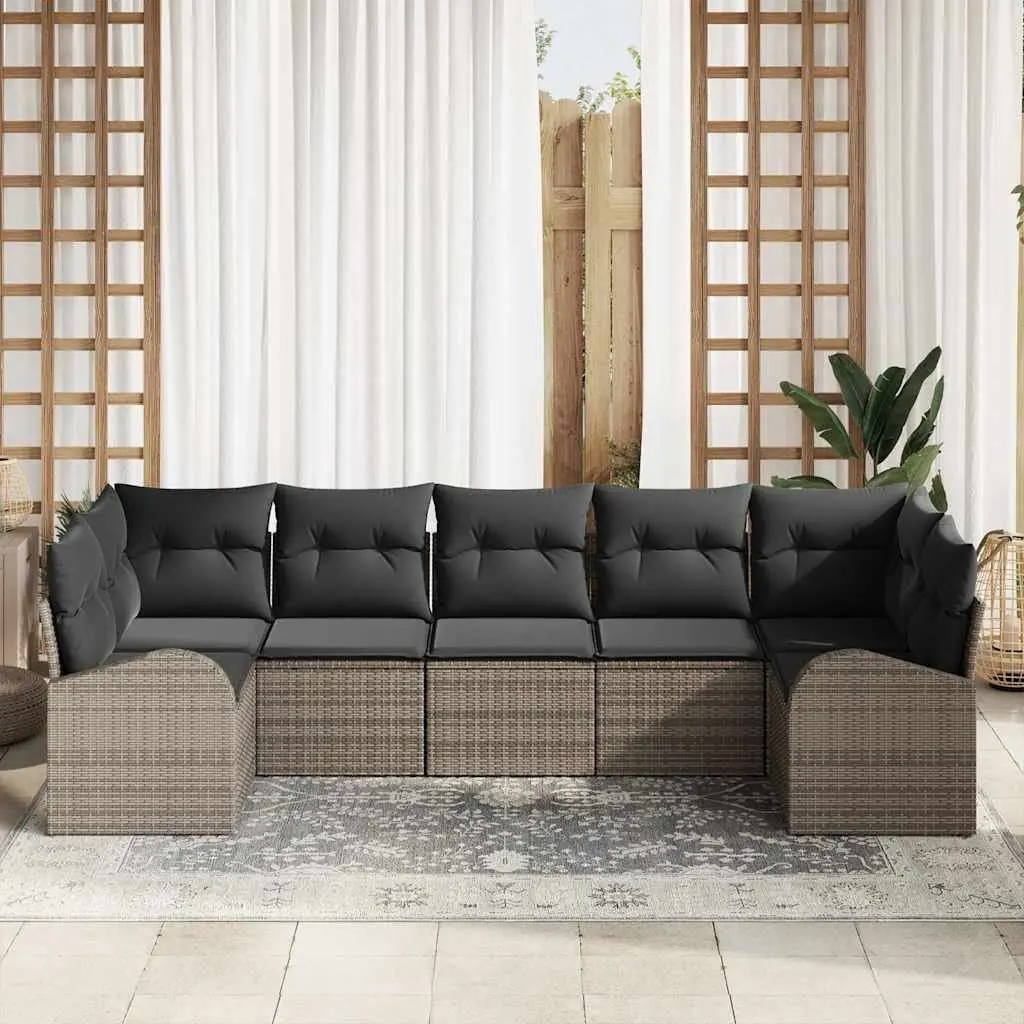 7 Piece Outdoor Furniture Set Grey Poly Rattan Garden Sofa with Cushions