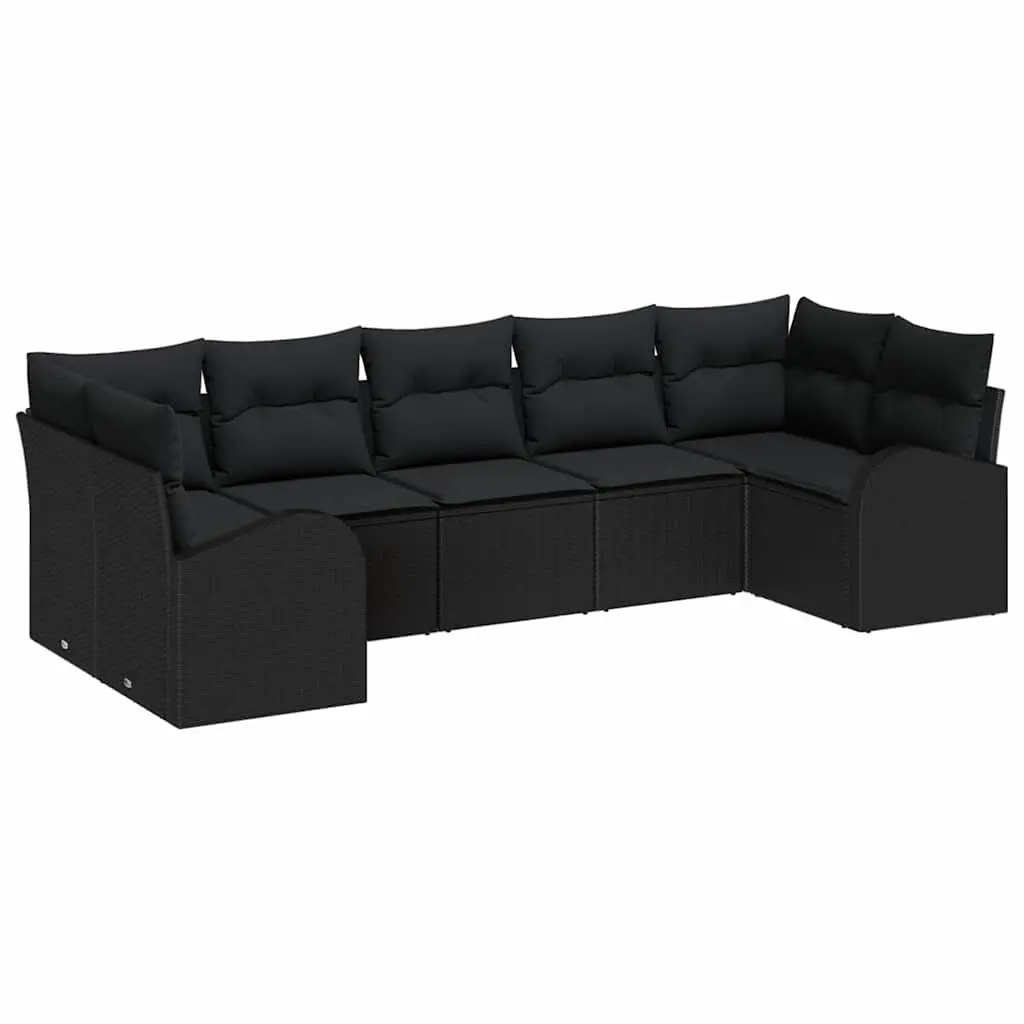 Garden Sofa Set 7 Pcs Black Outdoor Furniture Poly Rattan with Cushions