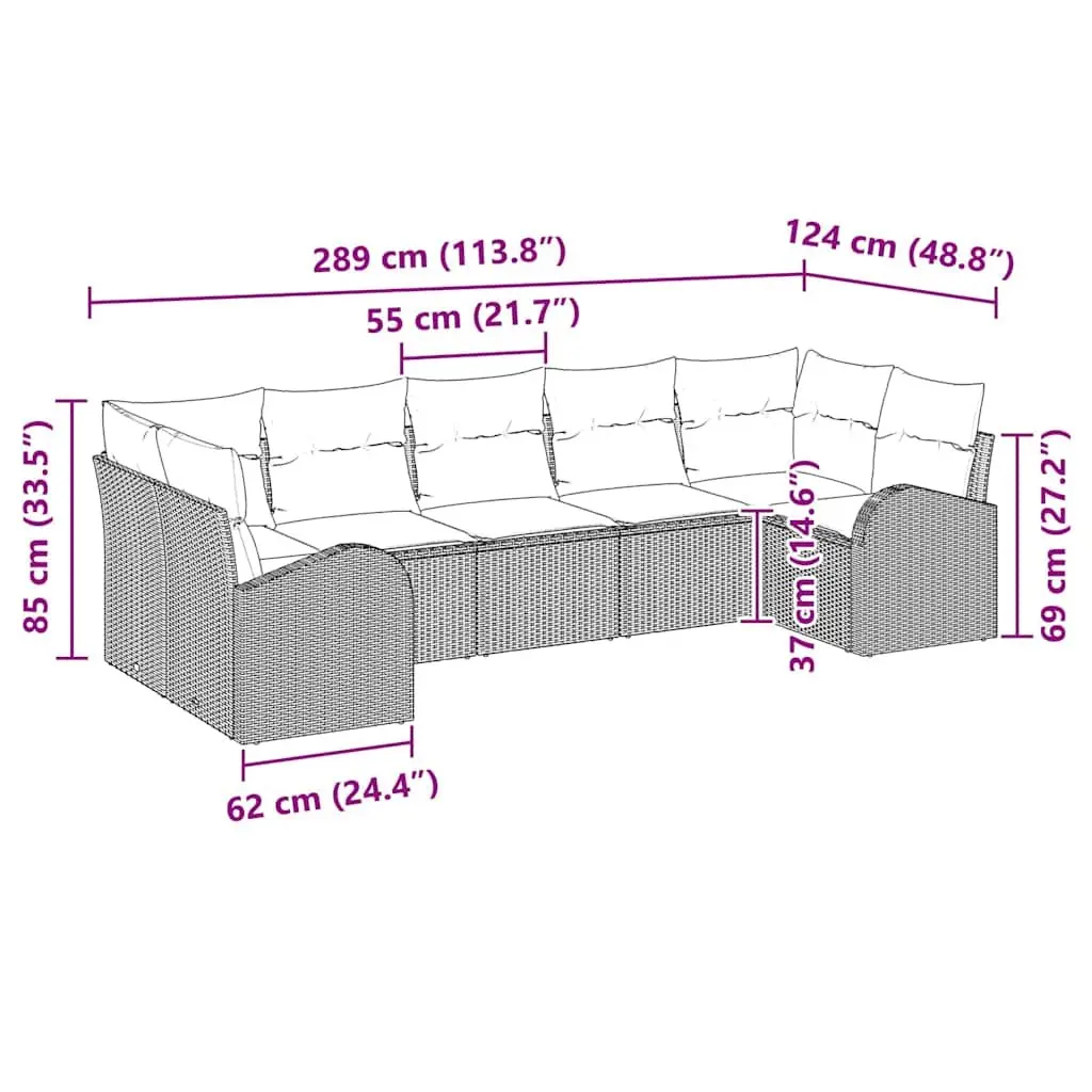 Garden Sofa Set 7 Pcs Black Outdoor Furniture Poly Rattan with Cushions