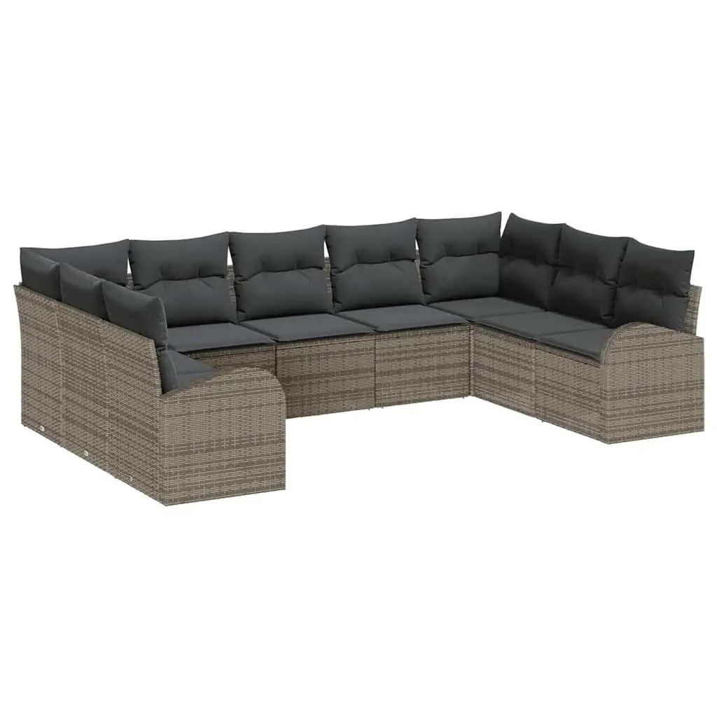 Modular Outdoor Patio Furniture Set 9 Pieces Grey Poly Rattan Garden Sofa