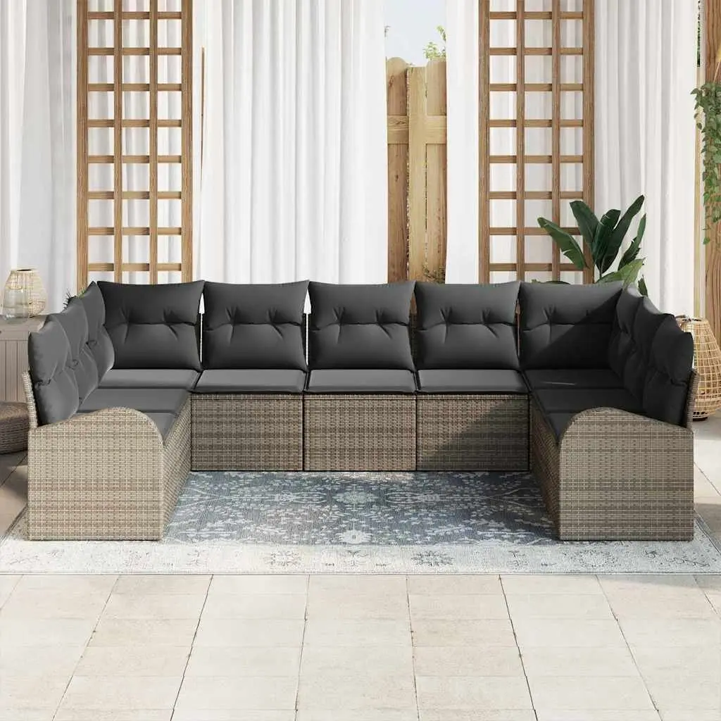 Modular Outdoor Patio Furniture Set 9 Pieces Grey Poly Rattan Garden Sofa