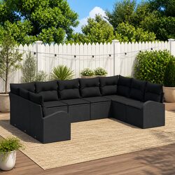 Garden Sofa Set Modular Outdoor Furniture 9 Pieces Black Poly Rattan Patio