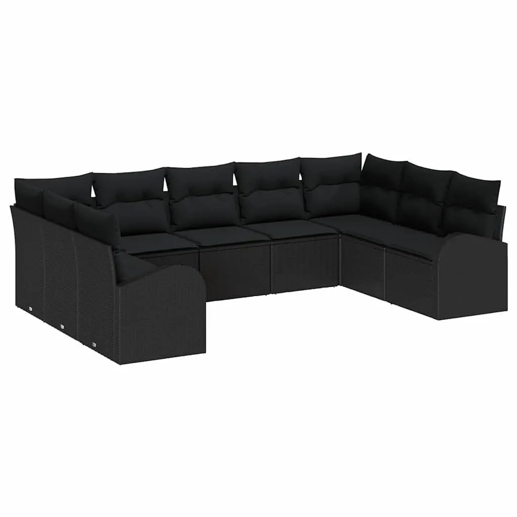 Modular Garden Sofa Set Outdoor Furniture 9 Pieces Black Poly Rattan