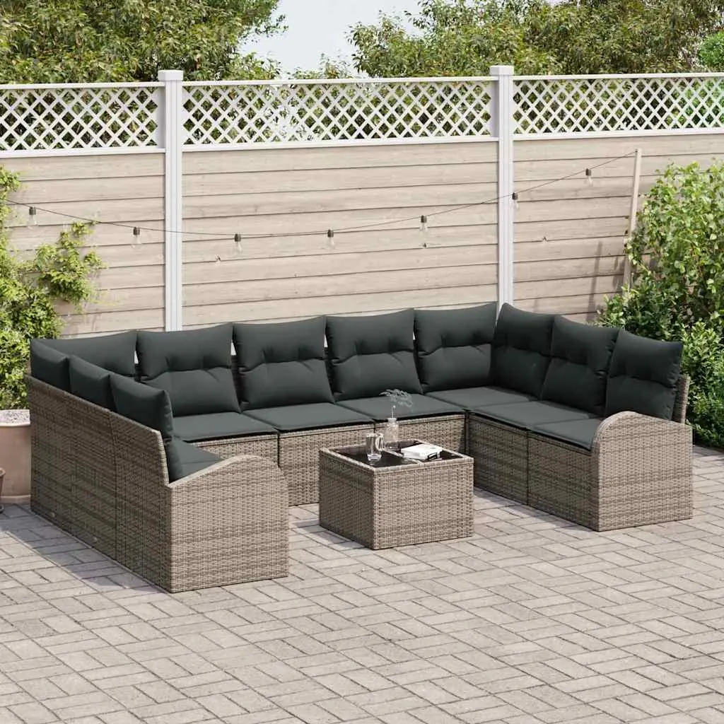 Modular Garden Sofa Set 10 Piece Grey Poly Rattan Outdoor Furniture
