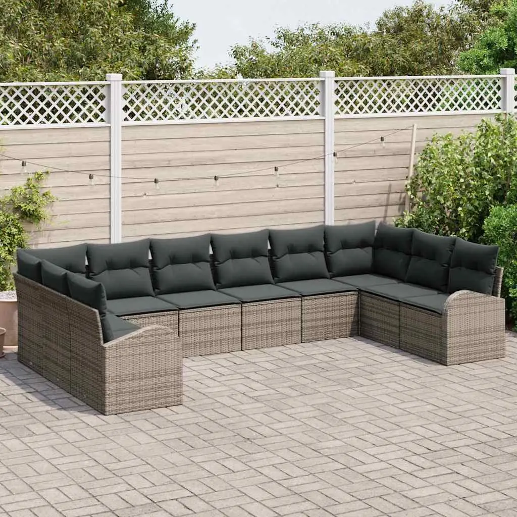 Outdoor Garden Sofa Set 10 Pieces Grey Poly Rattan Patio Seating Modular