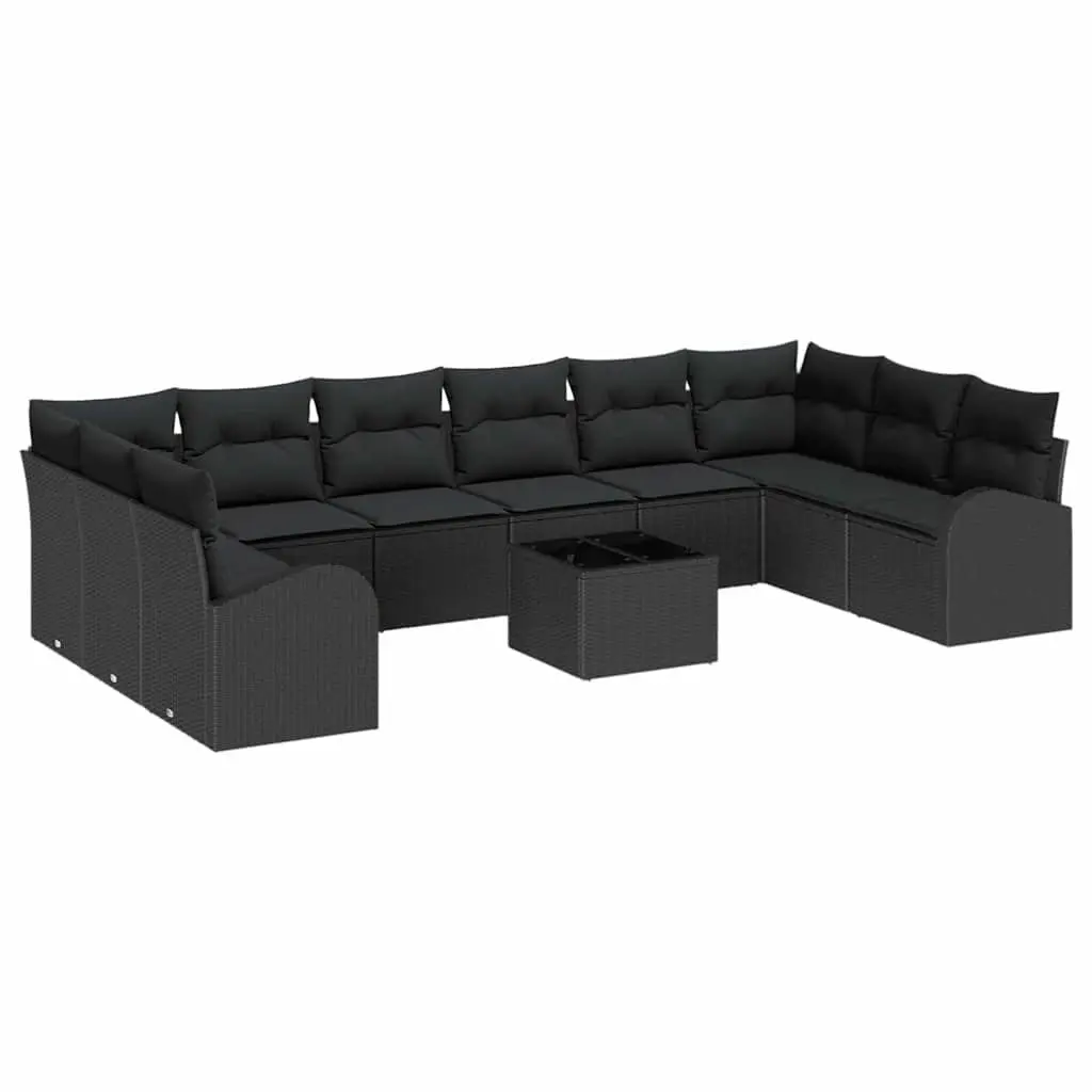 Outdoor Garden Sofa Set Modular Black Poly Rattan 11 Piece