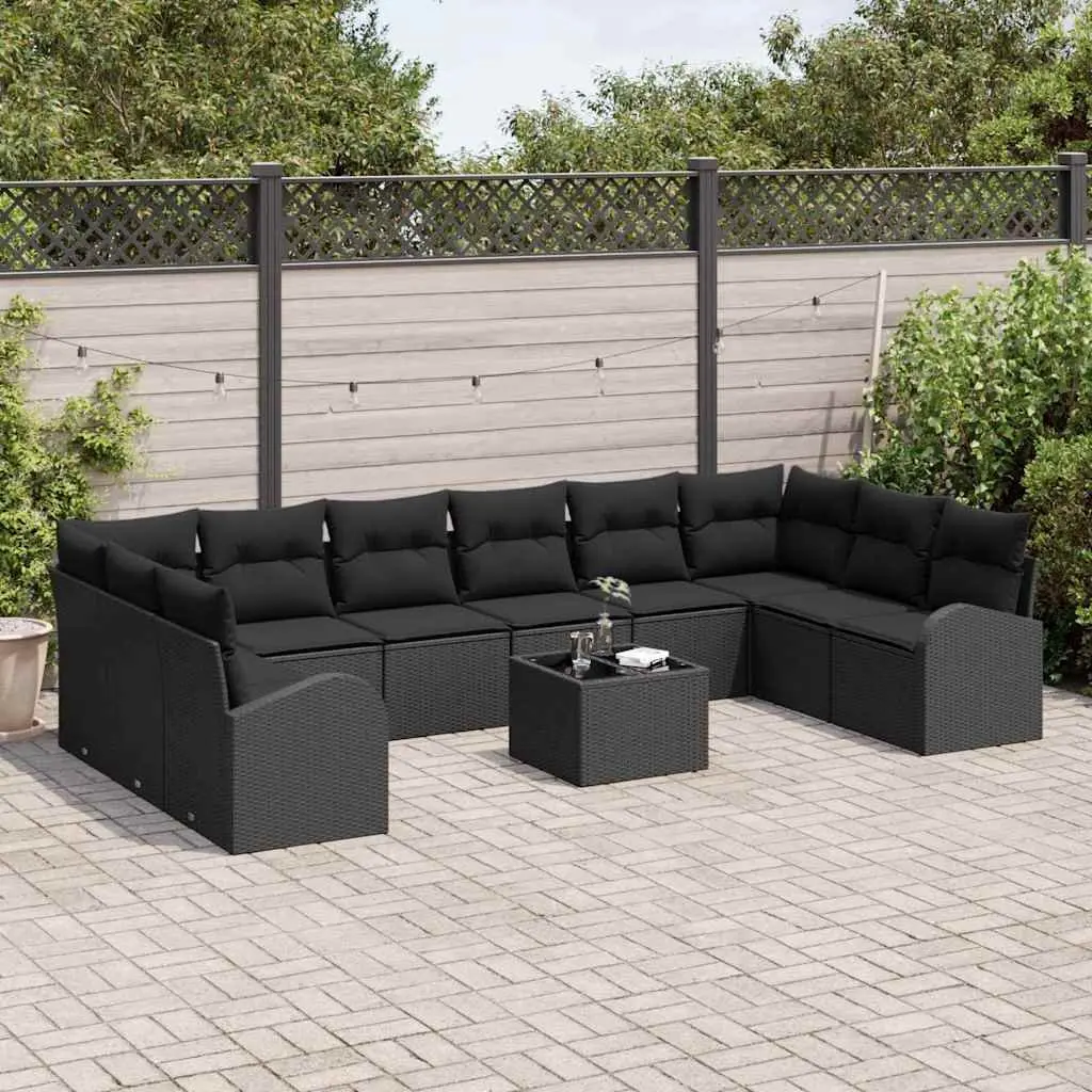 Outdoor Garden Sofa Set Modular Black Poly Rattan 11 Piece