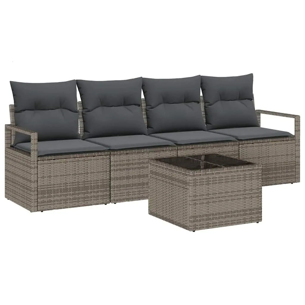 Outdoor Sofa Set Grey Poly Rattan 5 Pieces Garden Furniture