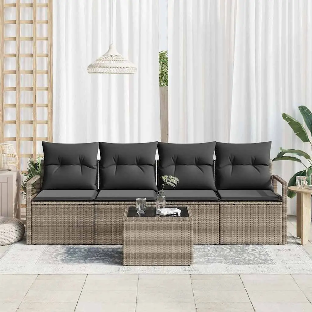 Outdoor Sofa Set Grey Poly Rattan 5 Pieces Garden Furniture