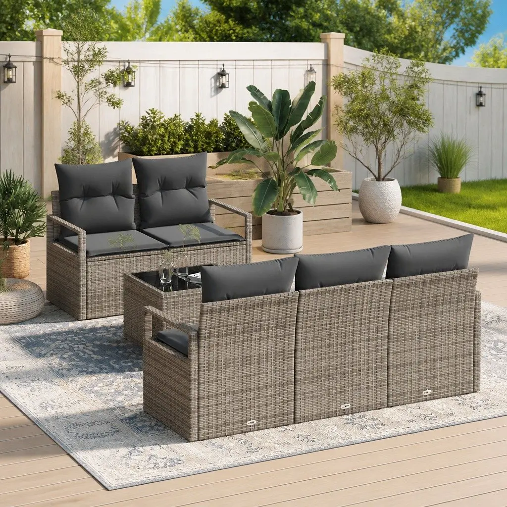 Modular Grey Poly Rattan Outdoor Sofa Set 6 Piece with Cushions for Flexible Arrangements