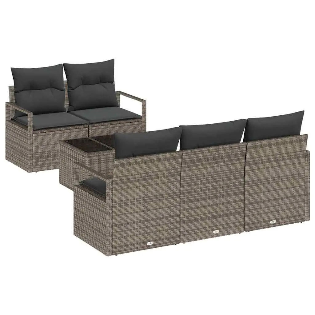 Modular Grey Poly Rattan Outdoor Sofa Set 6 Piece with Cushions for Flexible Arrangements