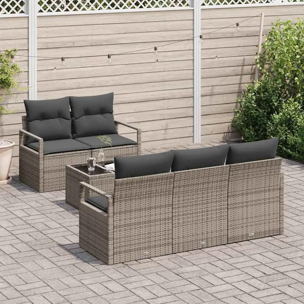 Modular Grey Poly Rattan Outdoor Sofa Set 6 Piece with Cushions for Flexible Arrangements