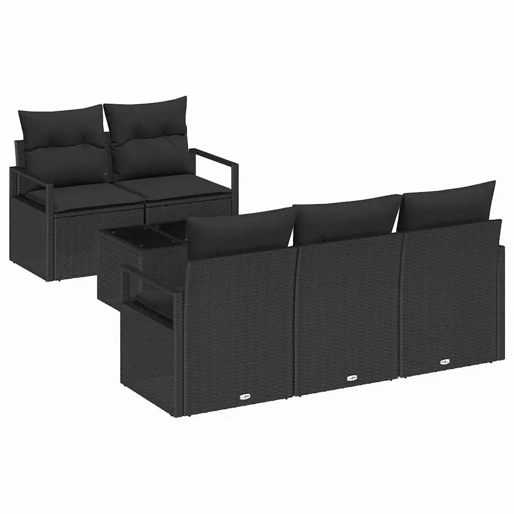 Garden Sofa Set 6 Piece Modular Outdoor Seating Black Poly Rattan with Cushions