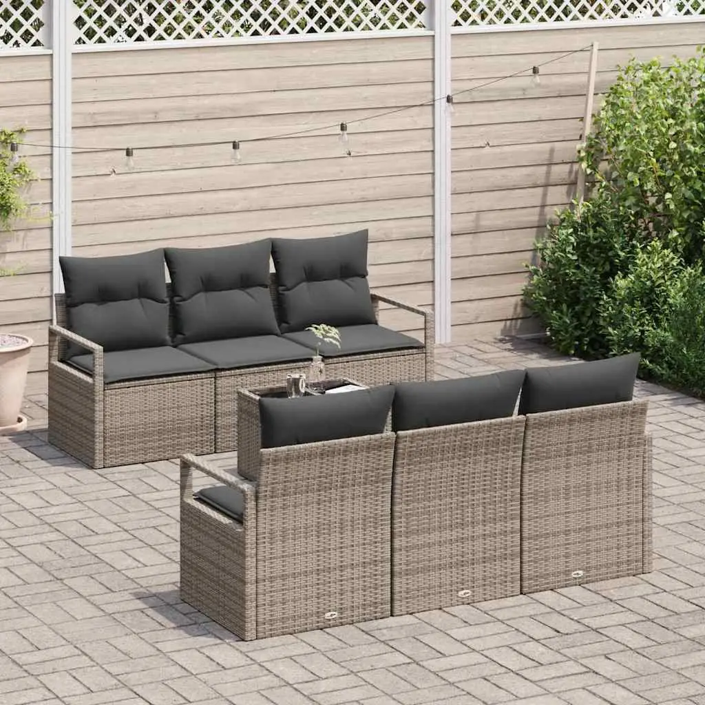 7 Piece Outdoor Garden Sofa Set Grey Poly Rattan Modular Patio Seating