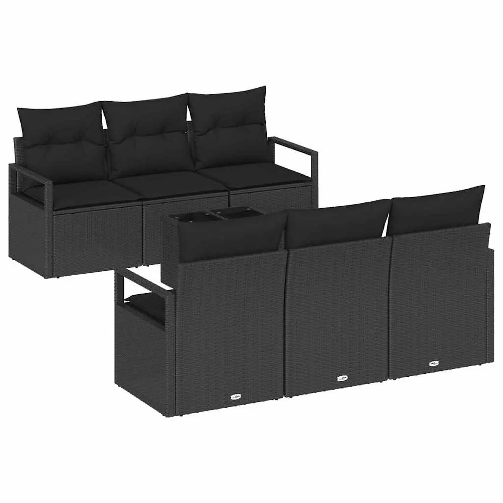 Outdoor Garden Sofa Set 7pc Black Poly Rattan Modular Seating with Cushions
