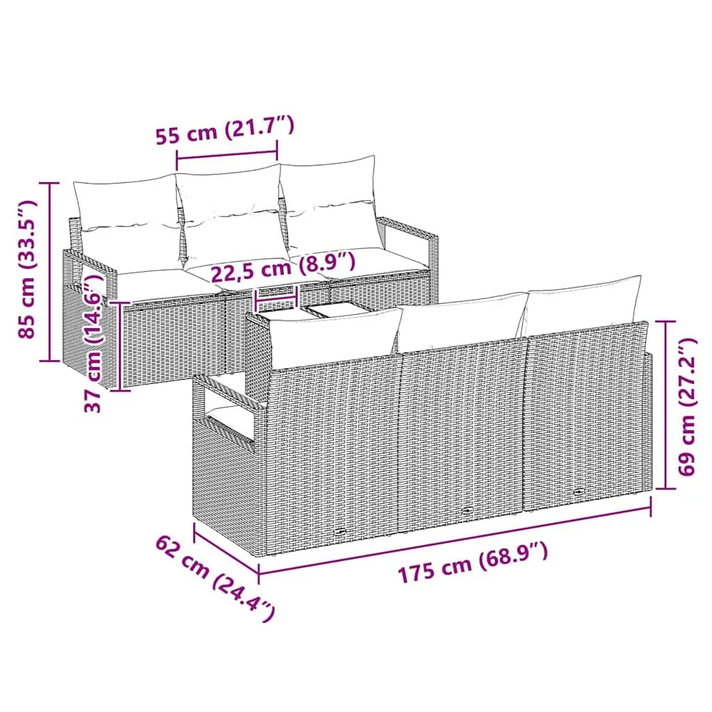 Outdoor Garden Sofa Set 7pc Black Poly Rattan Modular Seating with Cushions