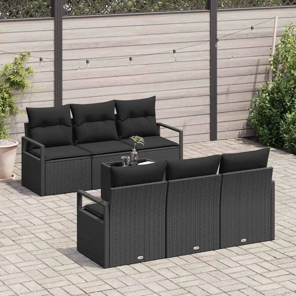 Outdoor Garden Sofa Set 7pc Black Poly Rattan Modular Seating with Cushions
