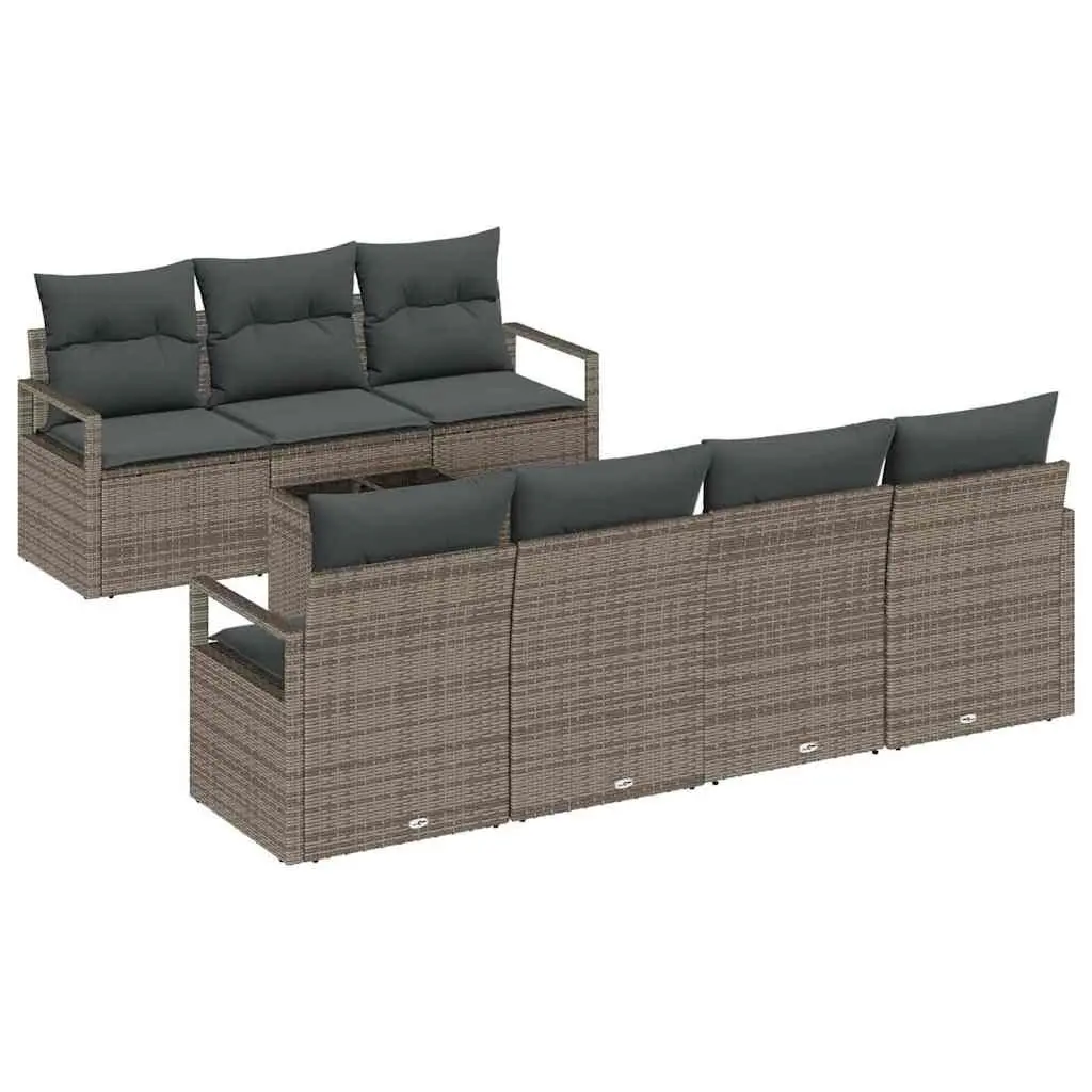 Modular Garden Sofa Set Grey Poly Rattan 8 Piece Outdoor Furniture Lounge Seating