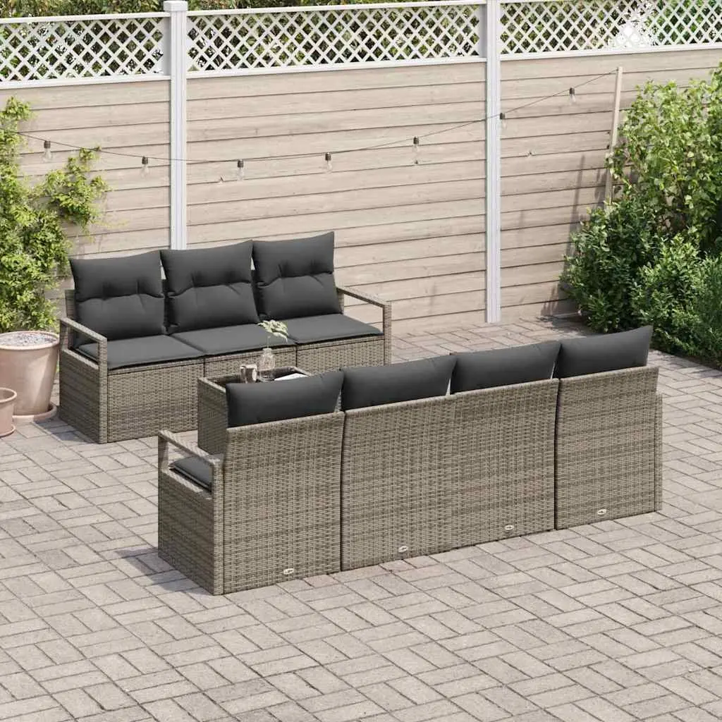 Modular Garden Sofa Set Grey Poly Rattan 8 Piece Outdoor Furniture Lounge Seating