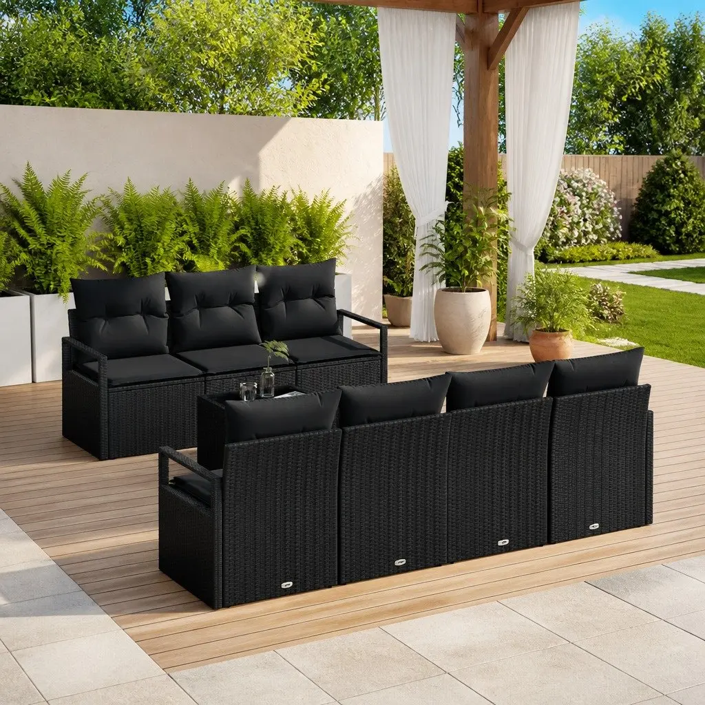 Outdoor Garden Sofa Set Modular Black Poly Rattan 8 Piece