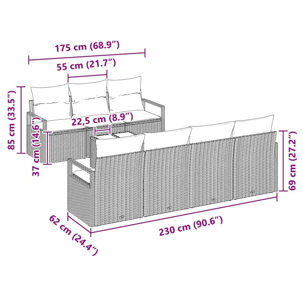 Outdoor Garden Sofa Set Modular Black Poly Rattan 8 Piece