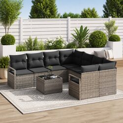 A Friendly 9-Piece Grey Poly Rattan Sofa Set for You