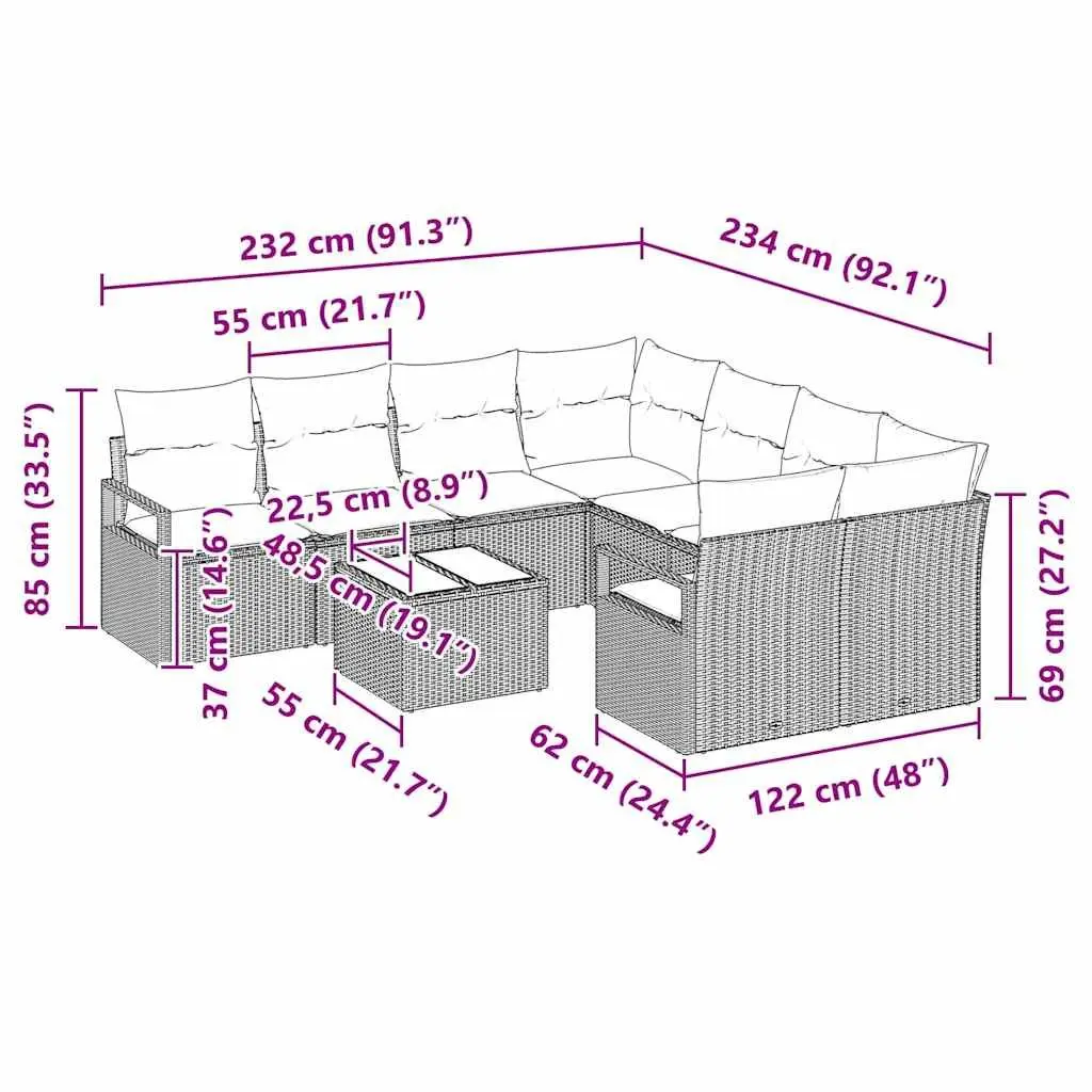9 Piece Modular Outdoor Sofa Set Weather-Resistant Rattan Seating for Garden Patio