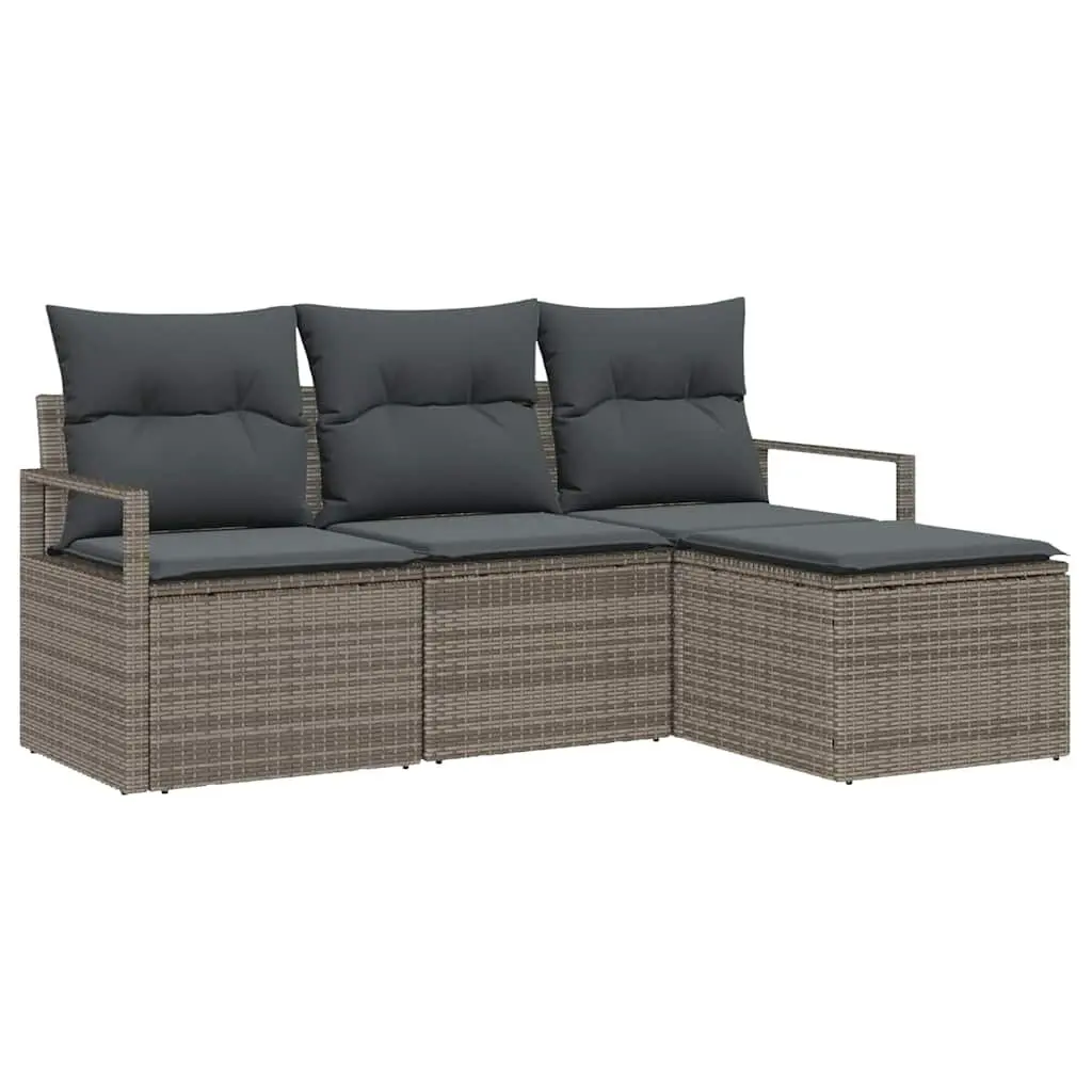 Outdoor Sofa Set Grey Poly Rattan 4 Piece Garden Furniture with Storage Cushion