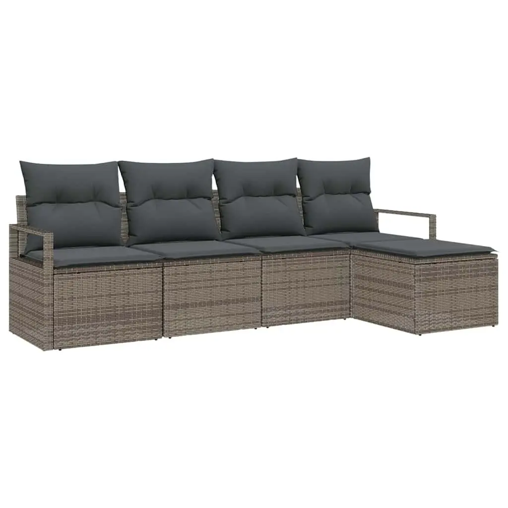 Outdoor Sofa Set Modular 5 Piece Grey Poly Rattan with Storage