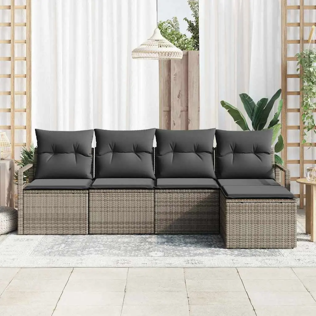 Outdoor Sofa Set Modular 5 Piece Grey Poly Rattan with Storage
