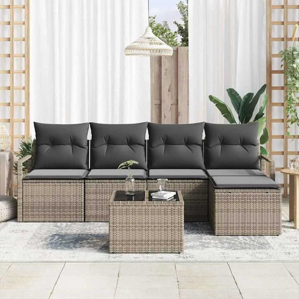 Outdoor Sofa Set Modular Light Grey 6 Piece with Storage Cushions