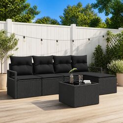 Outdoor Sofa Set 6pcs Black Poly Rattan Garden Furniture with Storage Modular