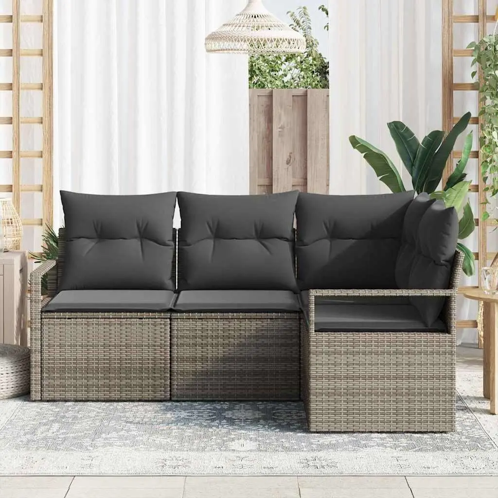 Outdoor Sofa Set Modular Grey Poly Rattan 4 Piece Garden Seating with Cushion