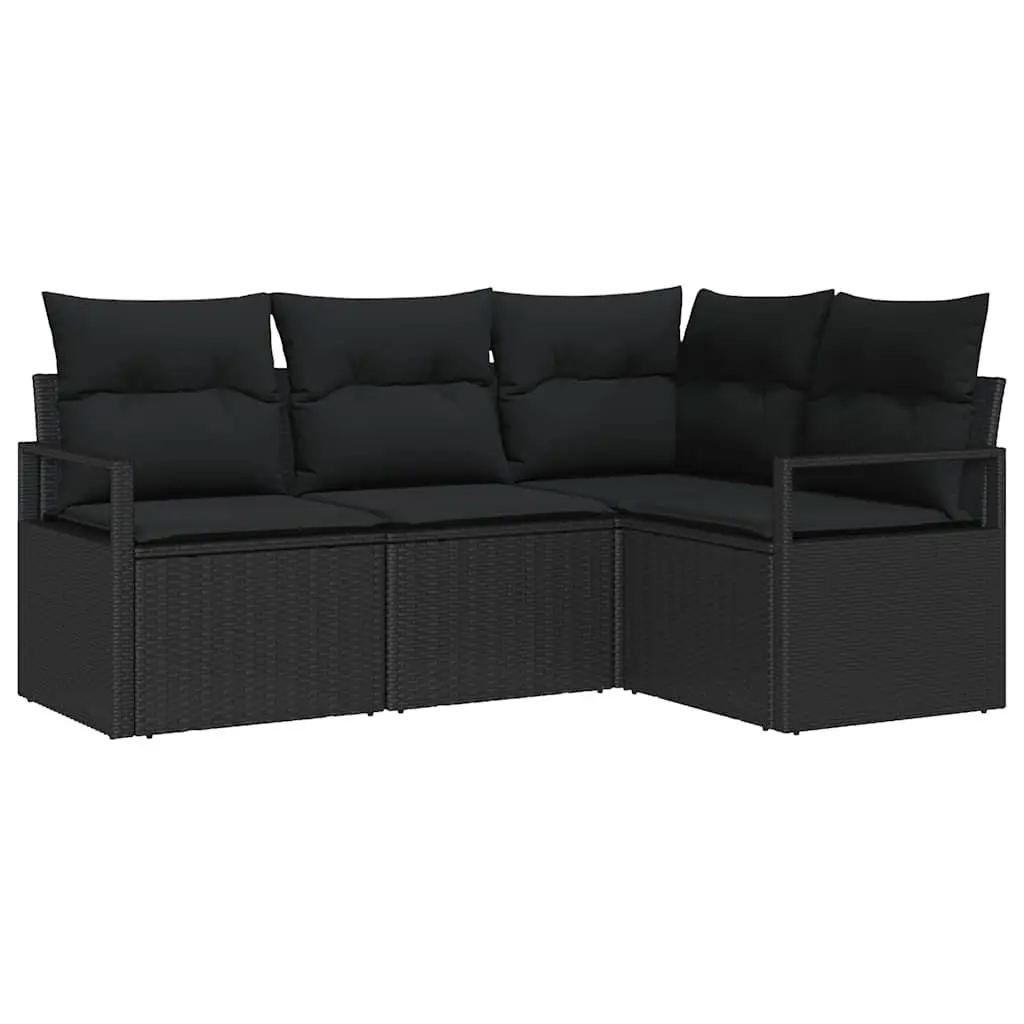 Outdoor Sofa Set 4 Piece Modular Garden Furniture Black Poly Rattan with