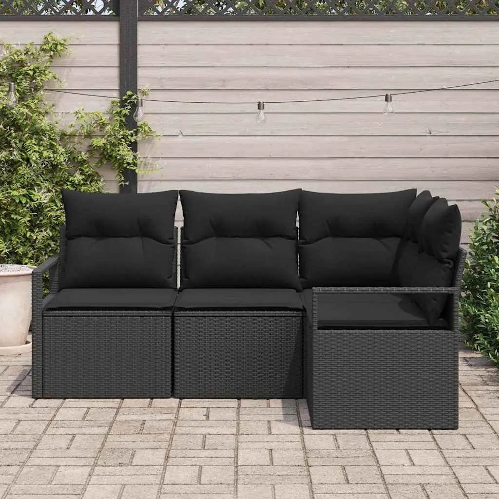 Outdoor Sofa Set 4 Piece Modular Garden Furniture Black Poly Rattan with