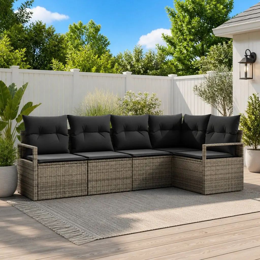 Modular Sectional Garden Sofa Set 5 Piece Outdoor Seating Poly Rattan Grey