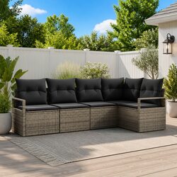 Garden Sofa Set 5 Piece Modular Sectional Outdoor Seating Grey Poly Rattan