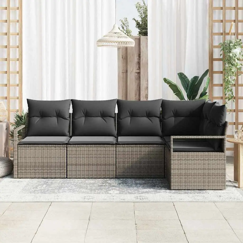 Modular Sectional Garden Sofa Set 5 Piece Outdoor Seating Poly Rattan Grey