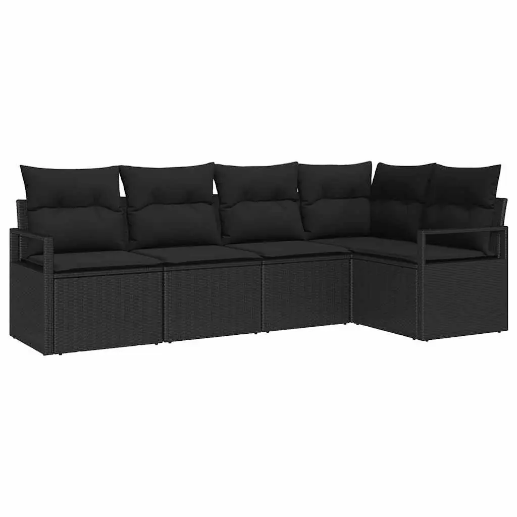 Garden Sofa Set 5 Piece Modular Outdoor Sectional Black Poly Rattan with