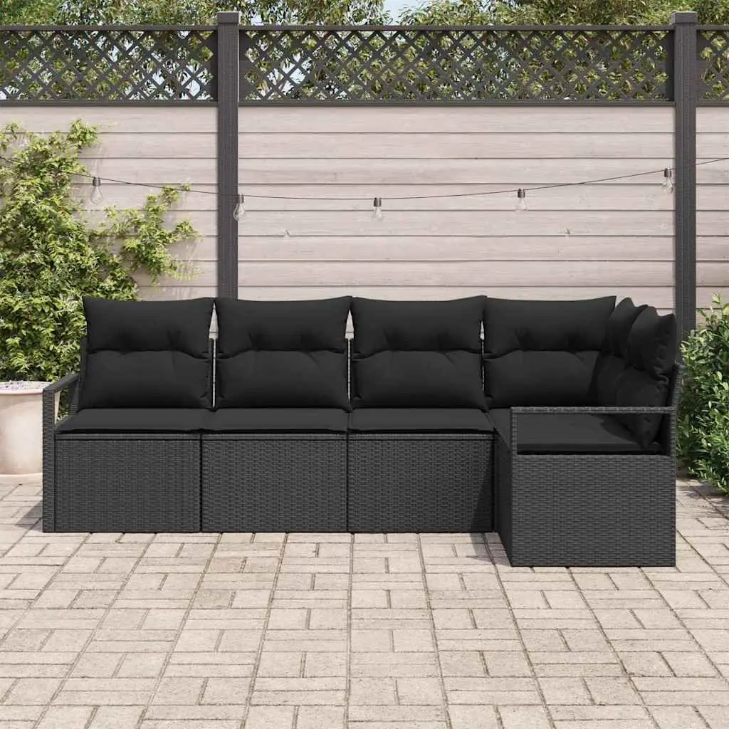 Garden Sofa Set 5 Piece Modular Outdoor Sectional Black Poly Rattan with