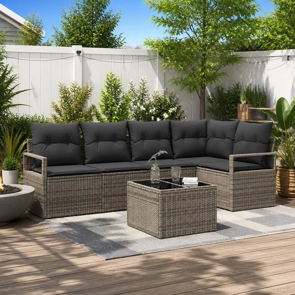 Modular Sectional Sofa Set 6 Piece Outdoor Light Grey Poly Rattan Garden Furniture