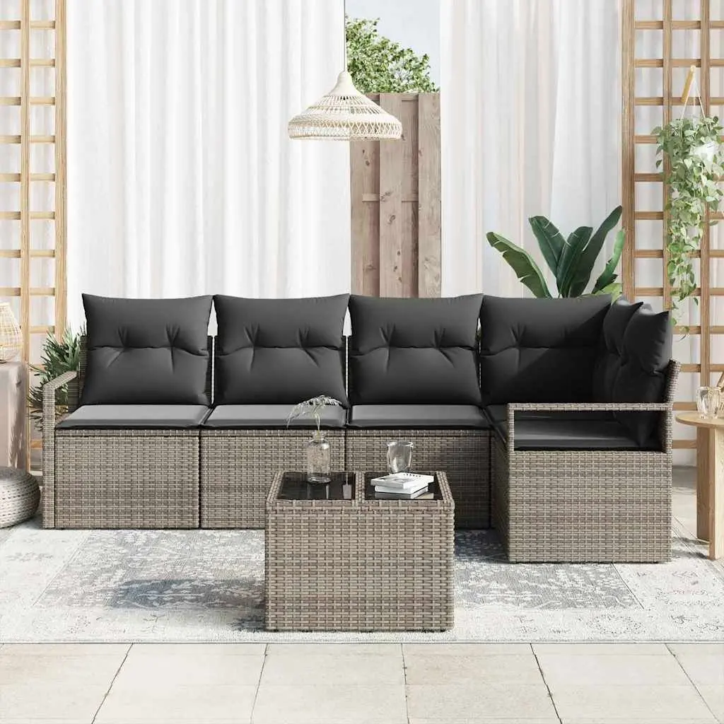 Modular Sectional Sofa Set 6 Piece Outdoor Light Grey Poly Rattan Garden Furniture