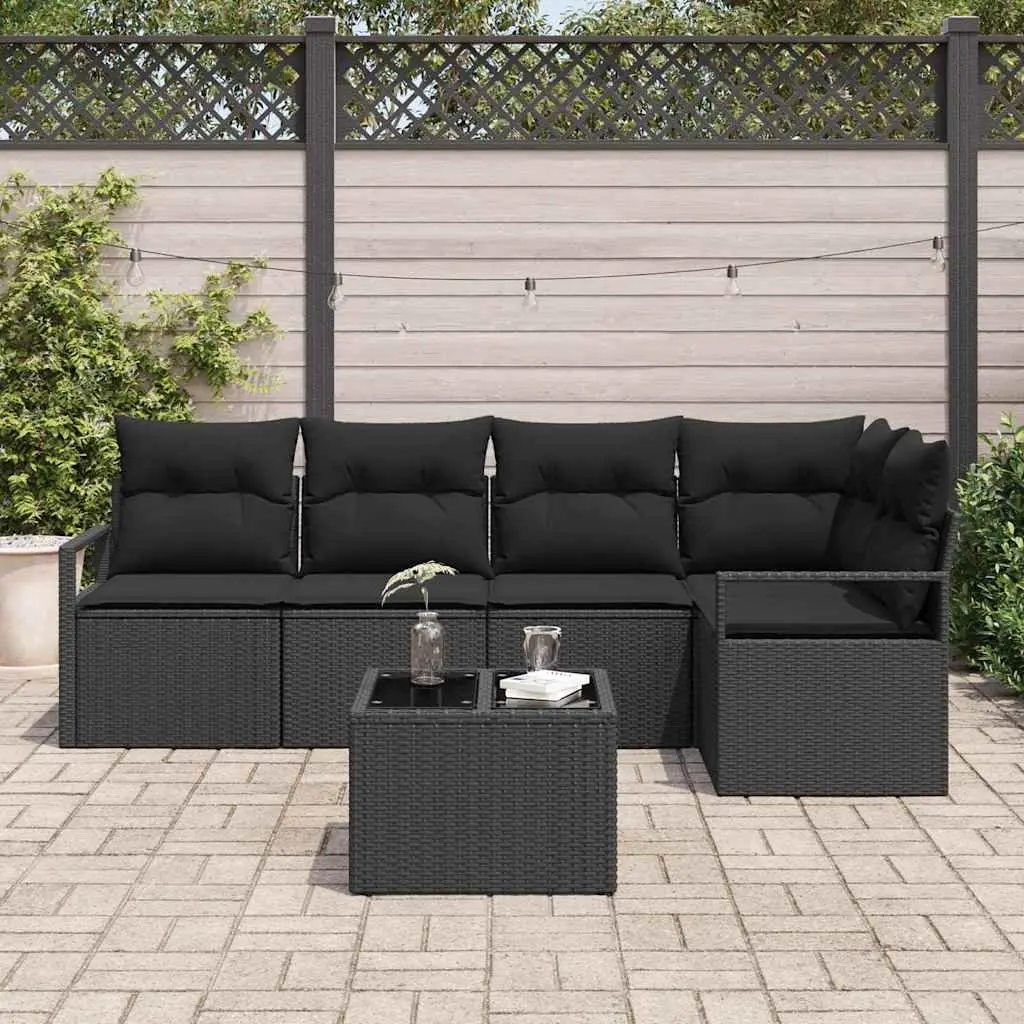 Outdoor Garden Sofa Set Modular Black Poly Rattan 6 Piece