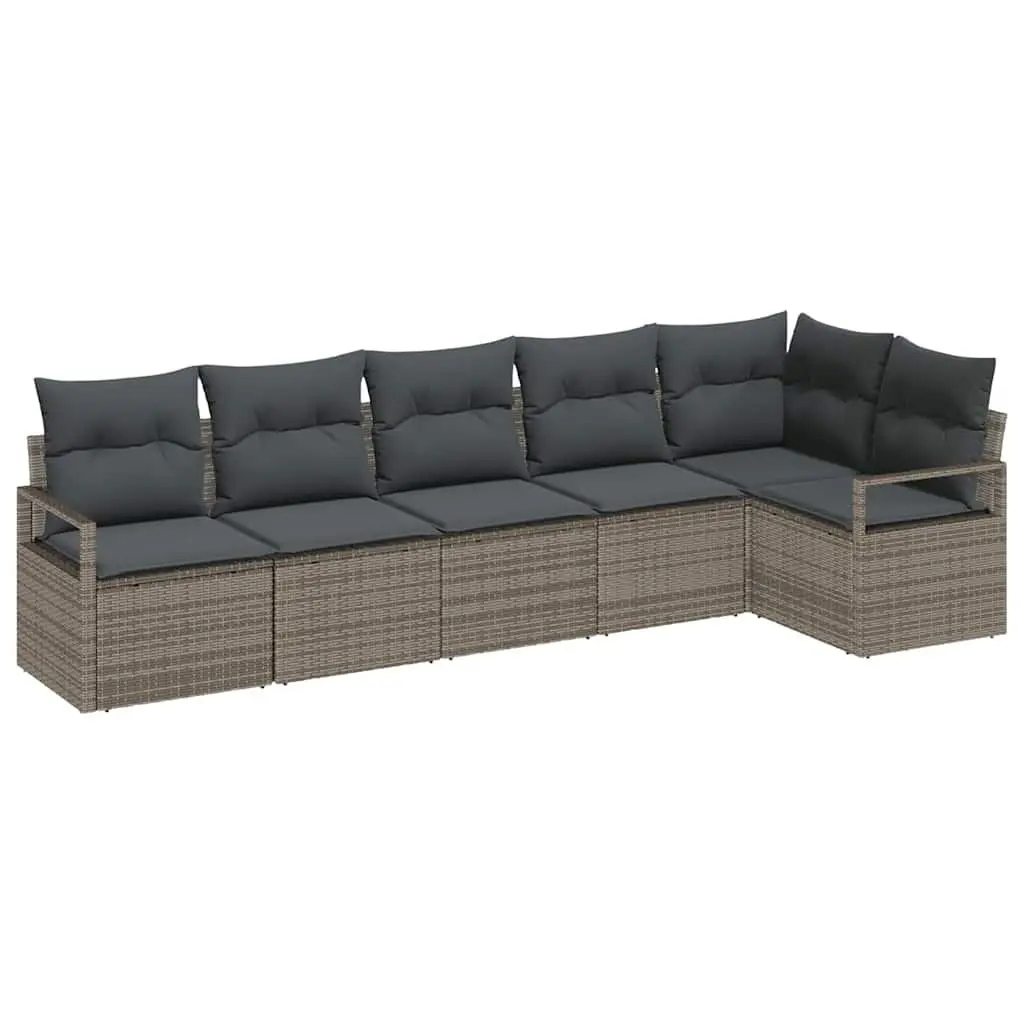 Outdoor Garden Sofa Set Modular Grey Poly Rattan 6 Piece with Cushions