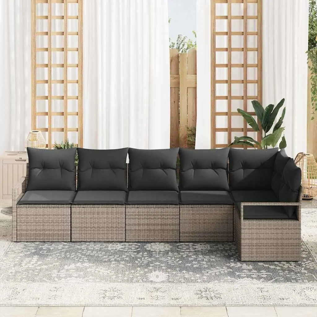 Outdoor Garden Sofa Set Modular Grey Poly Rattan 6 Piece with Cushions