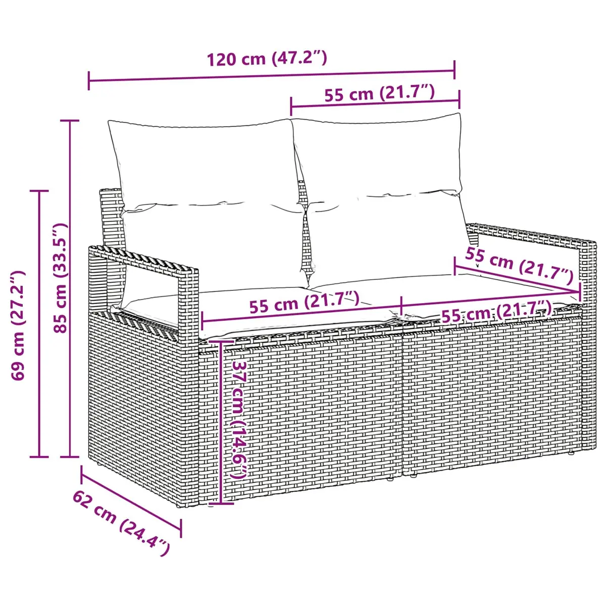 Outdoor Sofa Set 7-Piece Garden Poly Rattan Seating Lounge Black