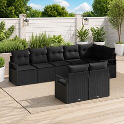 Outdoor Garden Sofa Set 8 Piece Black Poly Rattan Modular Patio Seating Lounge